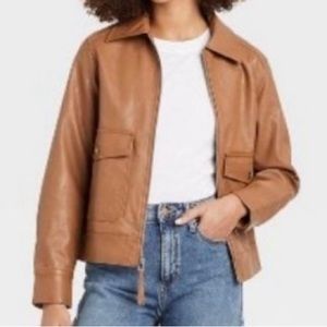 NWT Universal Thread Camel Vegan Faux Leather Zip Up Bomber Moto Jacket Size XS